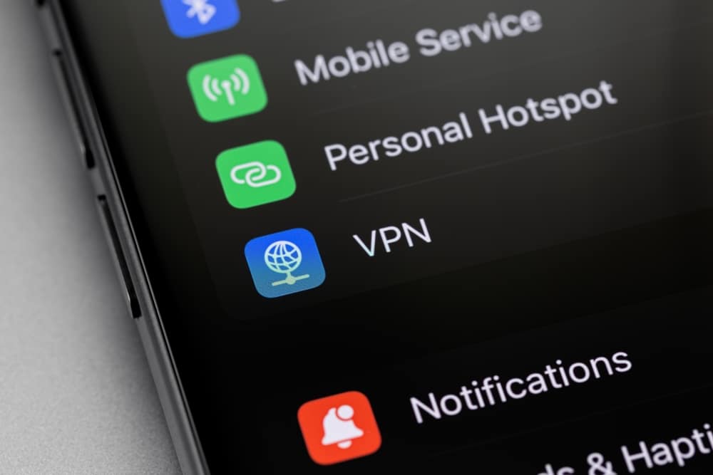 VPN settings on an iphone screen