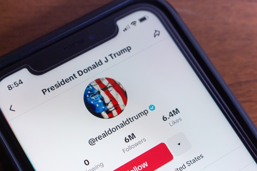 Donald Trump TikTok profile on a mobile screen