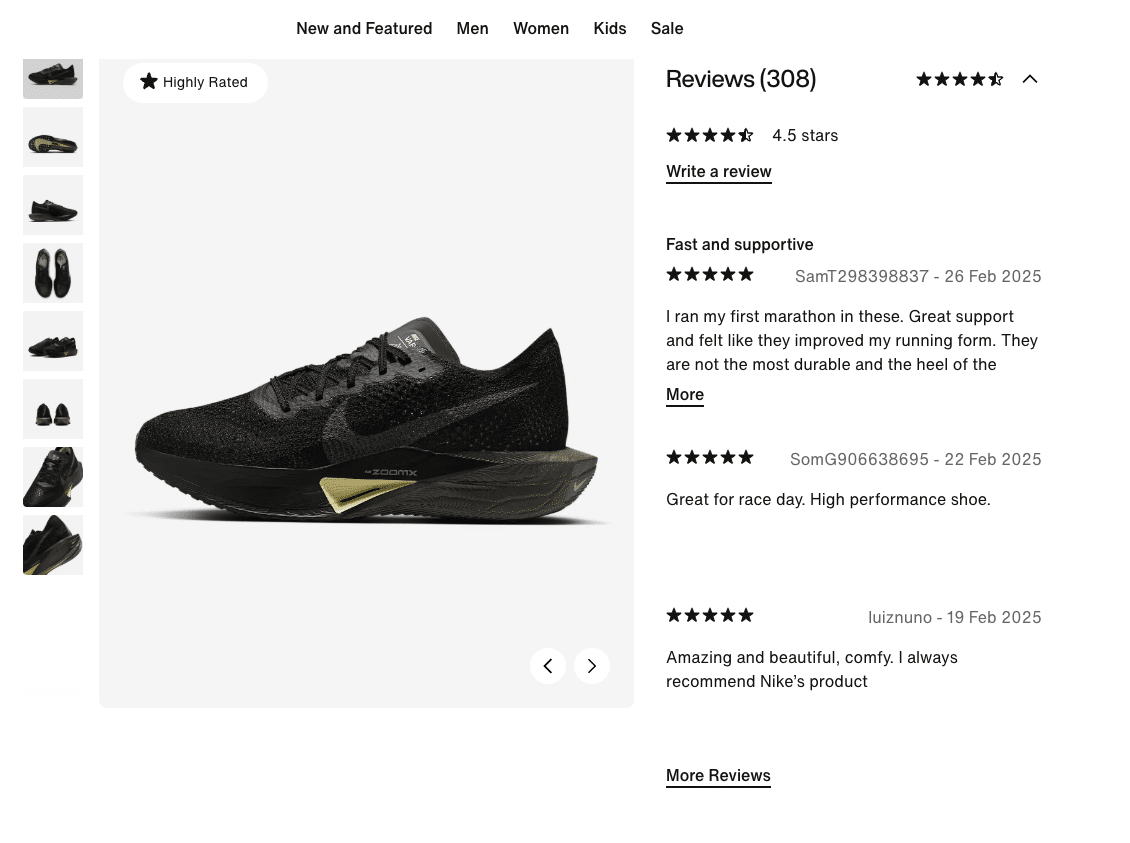 Nike Vapourfly Product on the Nike Site