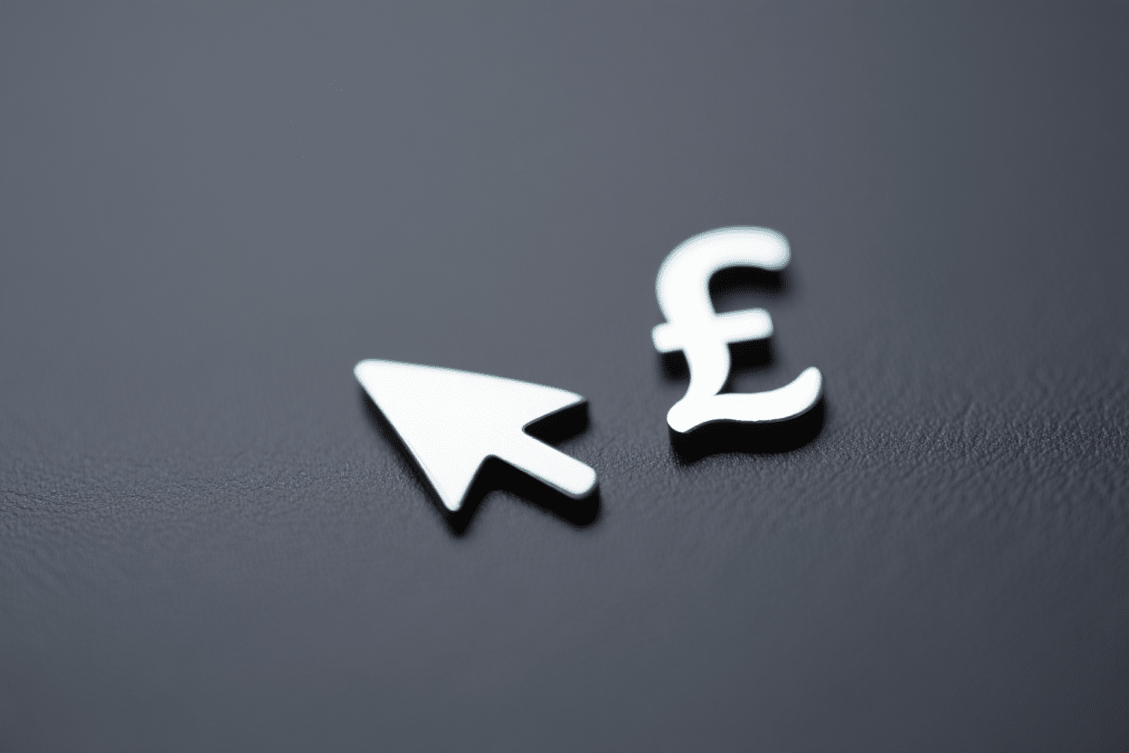 A mouse cursor next to a pound sterling sign