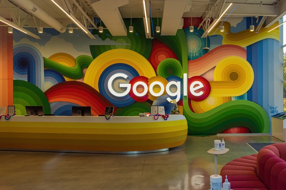 Google office with the Google Logo centralised in a sign