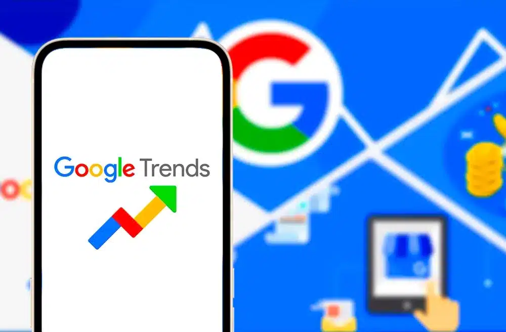 Mobile device with Google Trends Logo on the screen