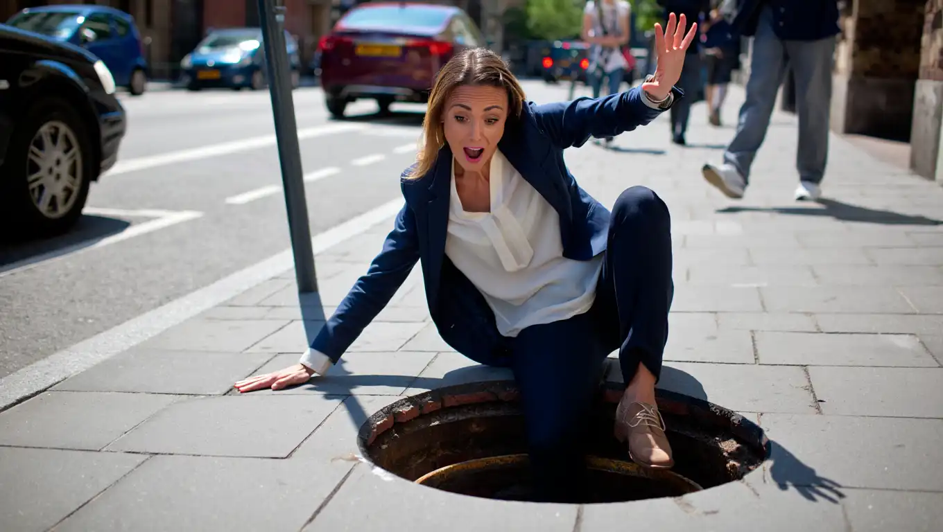 Marketing professional falling down a hole