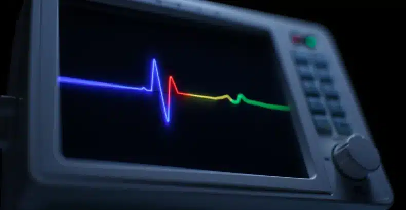 Contemporary white ECG machine with Google colours for line