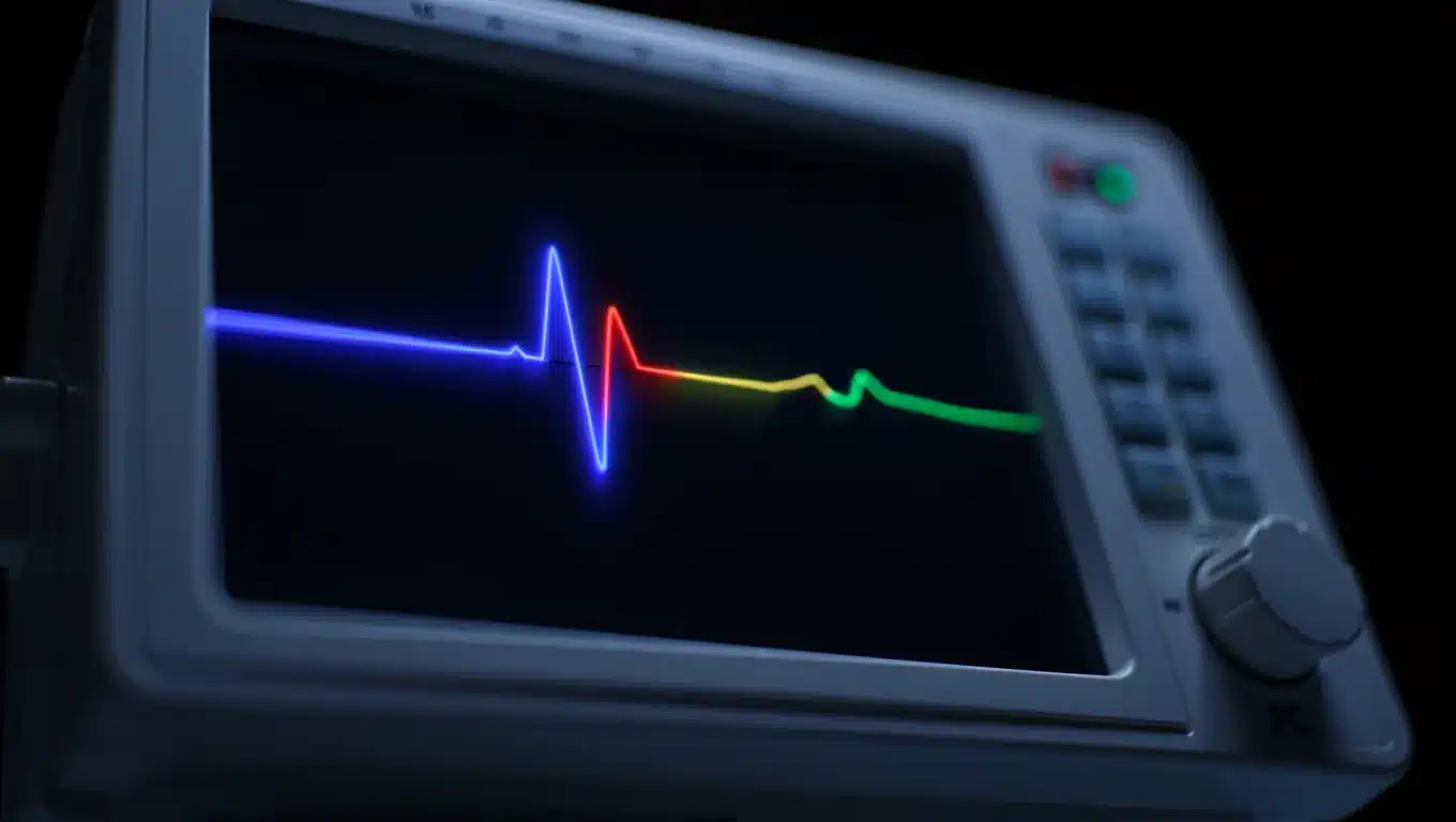 Contemporary white ECG machine with Google colours for line